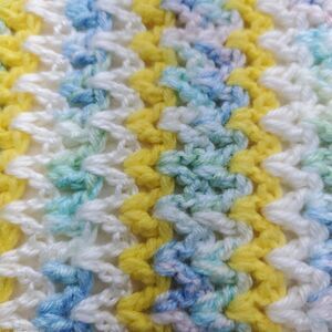 Baby Knitted Afghan White Yellow Blue Green Heavy Warm Blanket 34x45